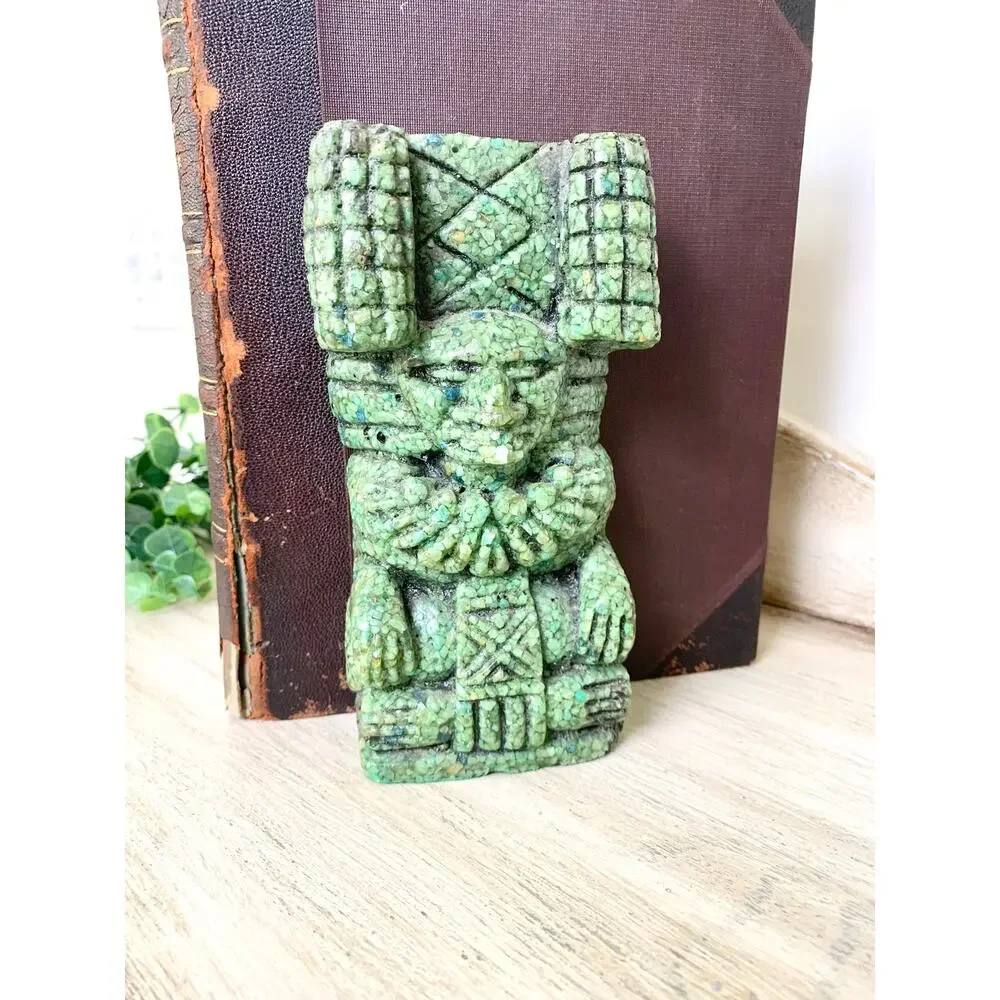 Vintage Mexican Crushed Malachite Aztec Style Figural Bookends Southwestern